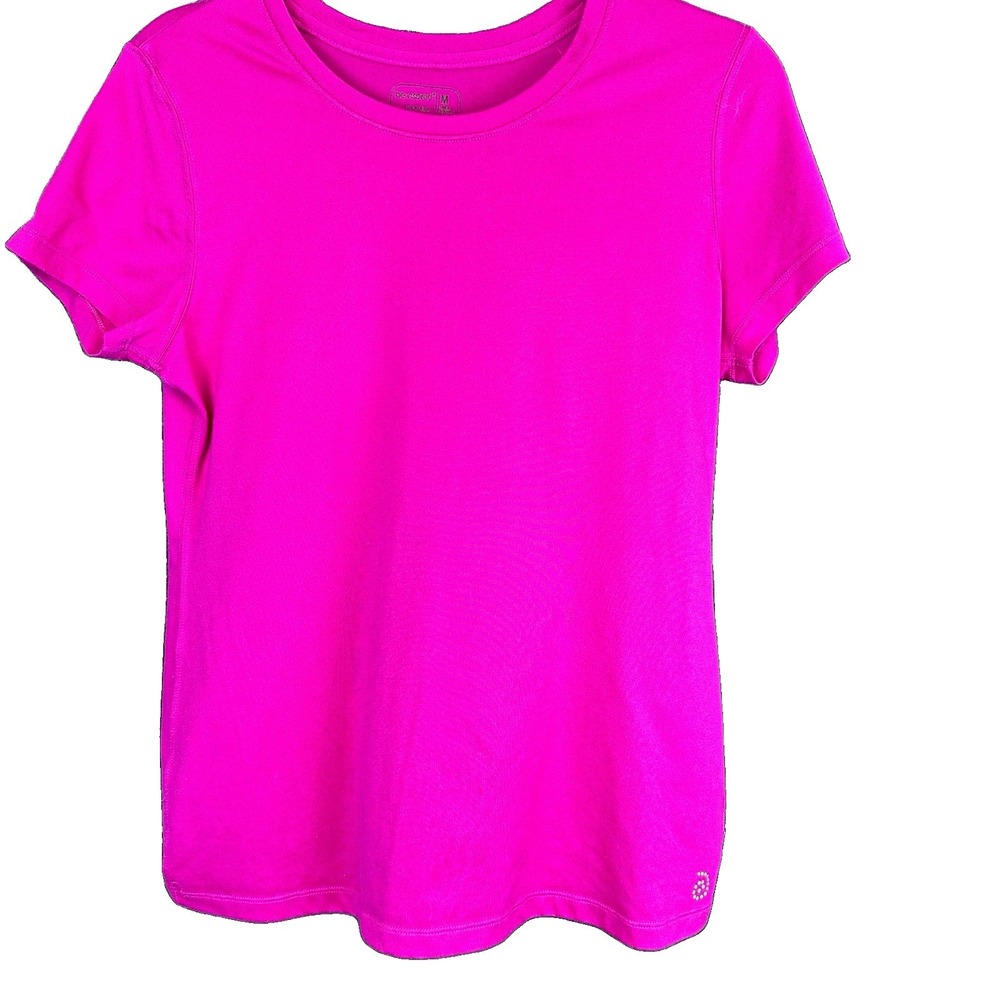 be inspired Womens Pink Crew Neck Lightweight Knit Activewear Tee Short Sleeve M